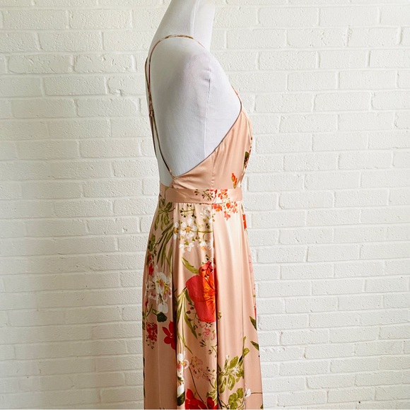 LULU’S Still the One Dress Blush Pink Small Floral Satin Maxi Prom Wedding - Picture 10 of 16